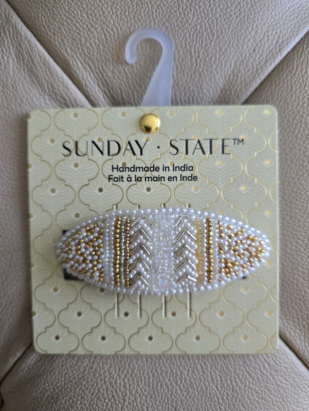 Sunday Handmade Beaded Hair Clip White Silver Gold